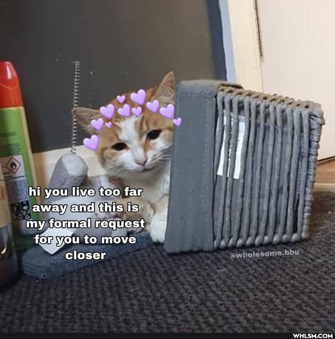 hi you live too far away and this is my formal request for you to move closer
awholesome.