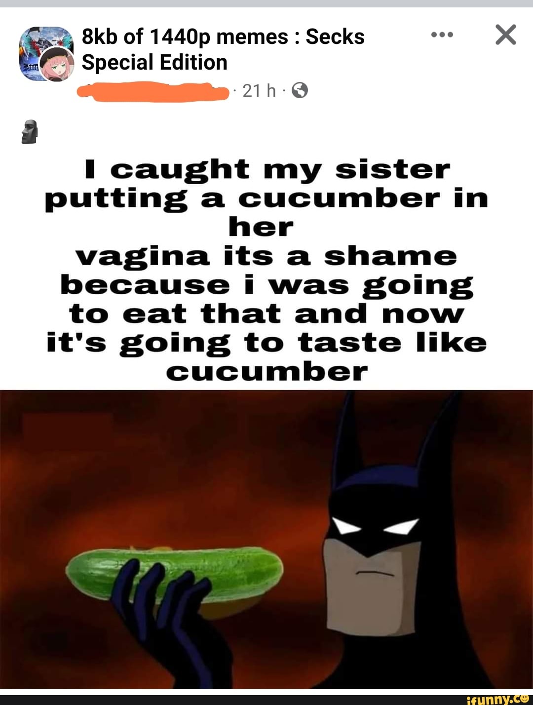 Of 1440p Memes Sacks Special Edition Caught My Sister Putting A Cucumber In Her Vagina Its A