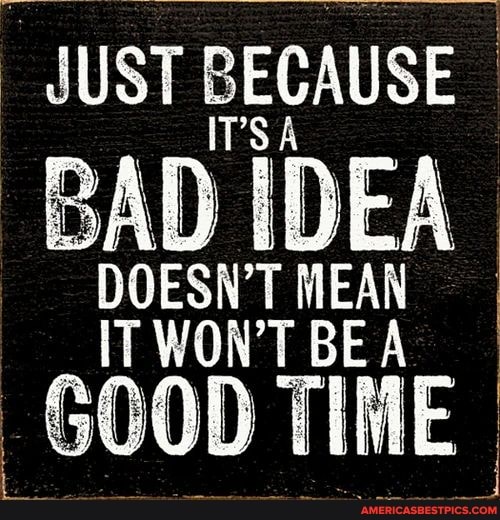 JUST BECAUSE.
BAD IDEA MEAN
DOESN'T MEAN ITWONTBEA
GOOD TIME