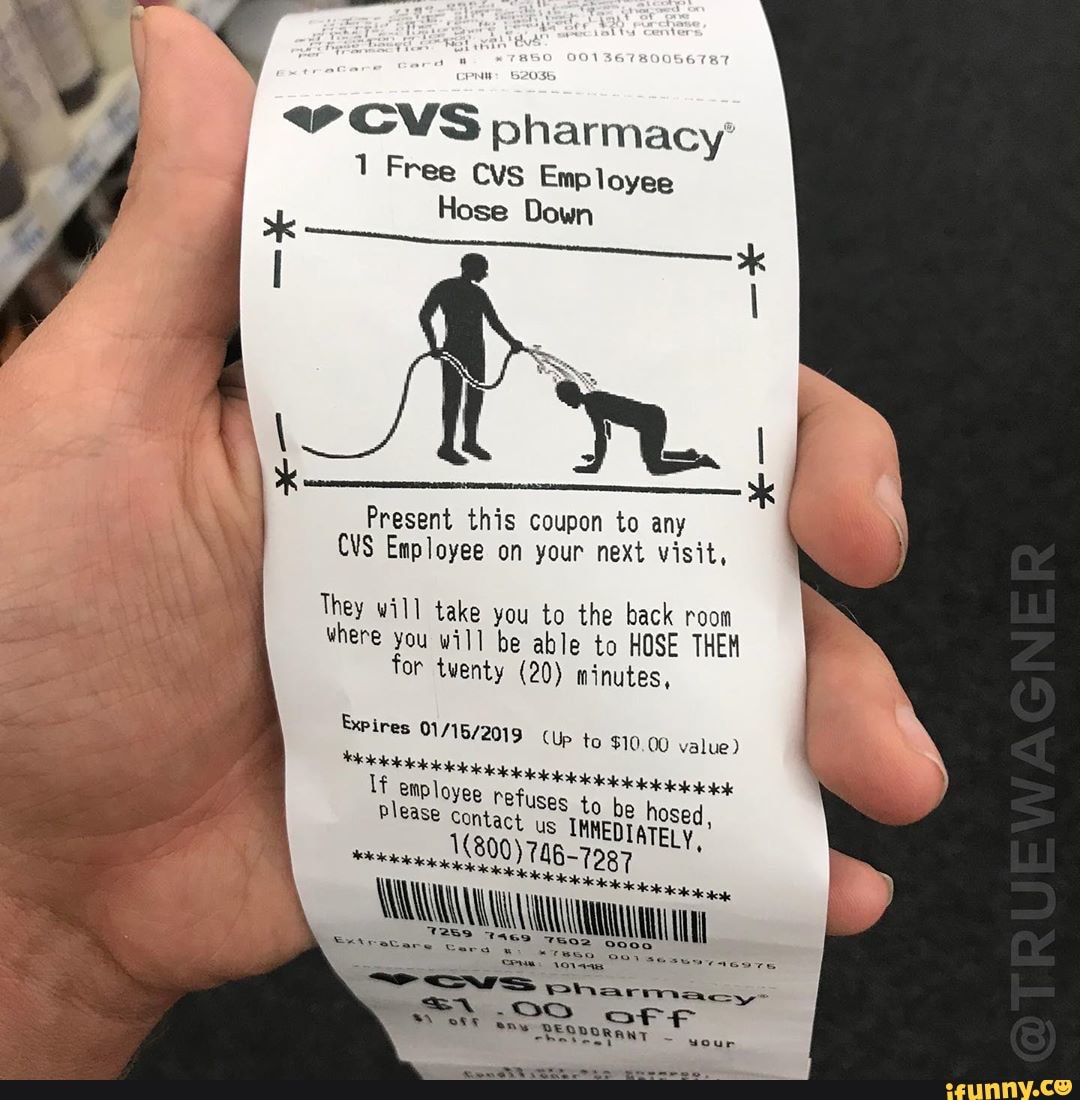 «CVS pharmacy 1 Free cvs Employee Hose Down Present this coupon to any 