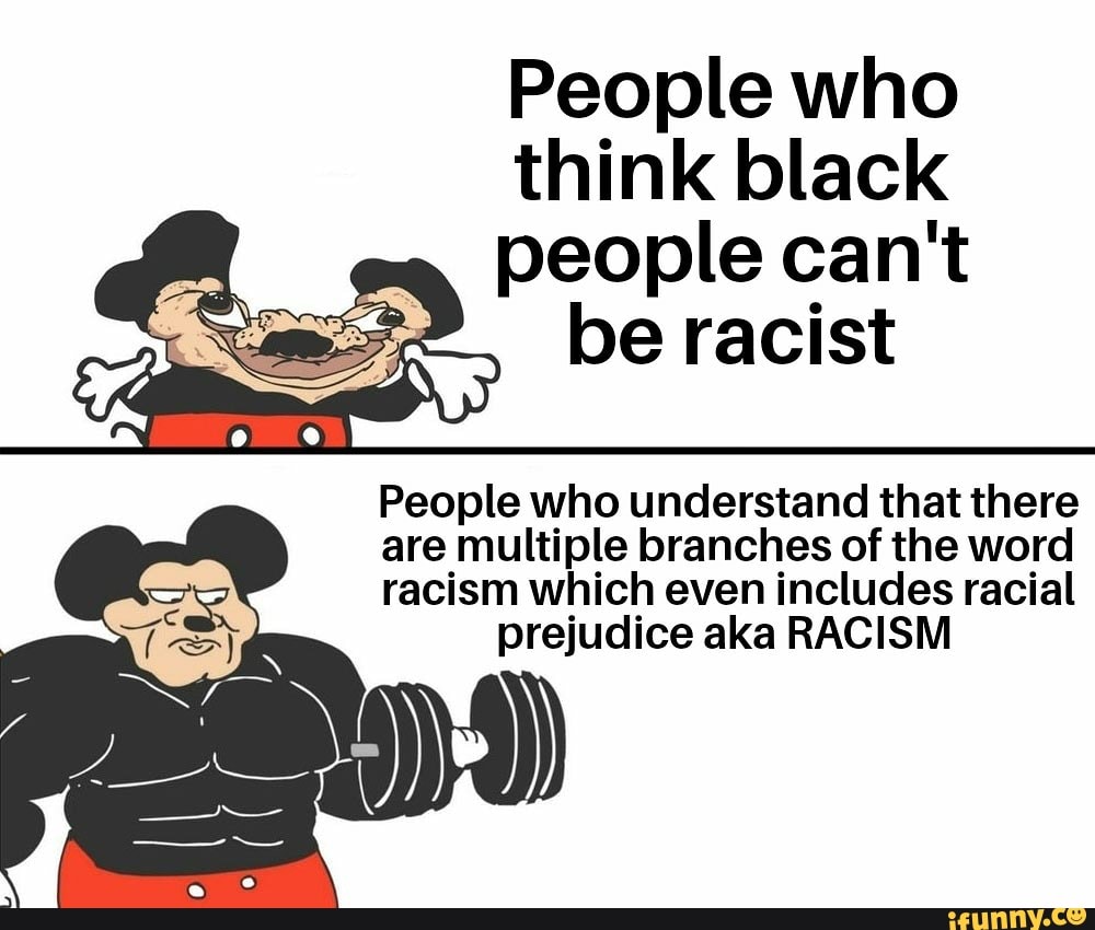 People who
think black
I
people can't
a be racist
People who understand that there
are multiple branches of the word
racism which even includes racial
prejudice aka RACISM