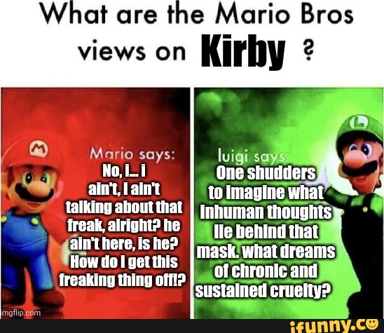 What are the Mario Bros views on Kirby Mario says: No, luigi says One ...