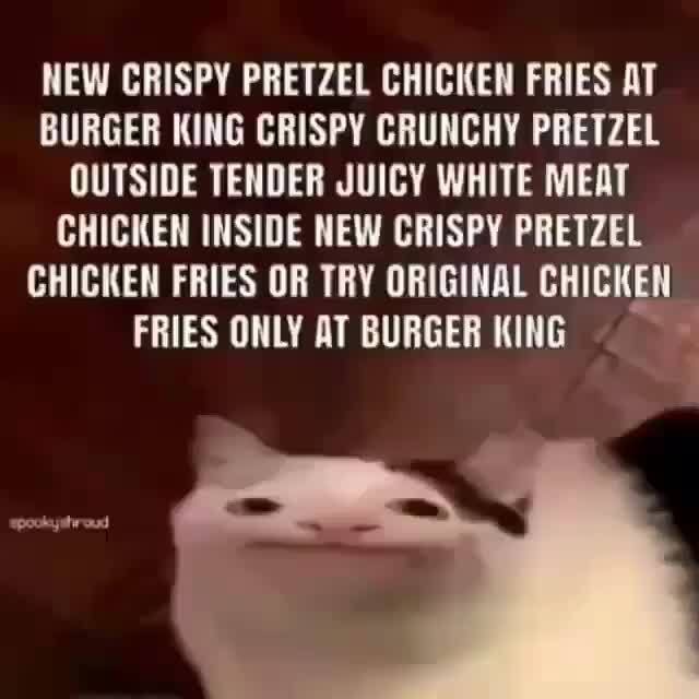 Hew Ghispy Pretzel Chicken Fries M Burger King Chispy Grunghv Pheízel Uuiside Iehdeb Juicy Whiie Mem Chicken Inside New Gbispy Phhzel Chicken Fries Gh Try Originiil Chicken Rmss Onu Nr Burger Ums