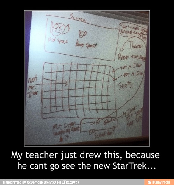 he cant go see the new StarTrek... - My teacher just drew this, because
he cant go see the new StarTrek...