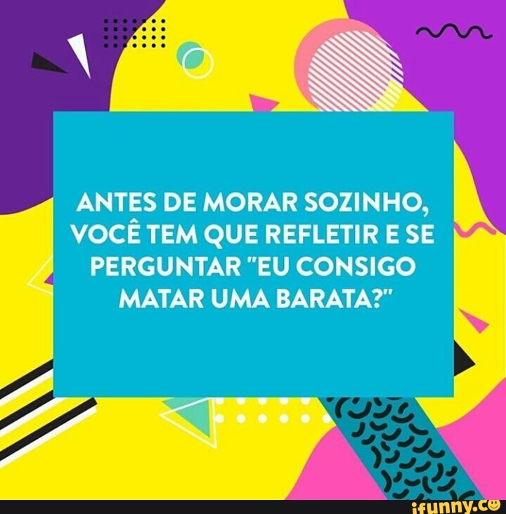 ANTES DE MORAR SOZINHO,
VOCÊ TEM QUE REFLETIR E SE
PERGUNTAR "EU CONSIGO
MATAR UMA BARATA?"