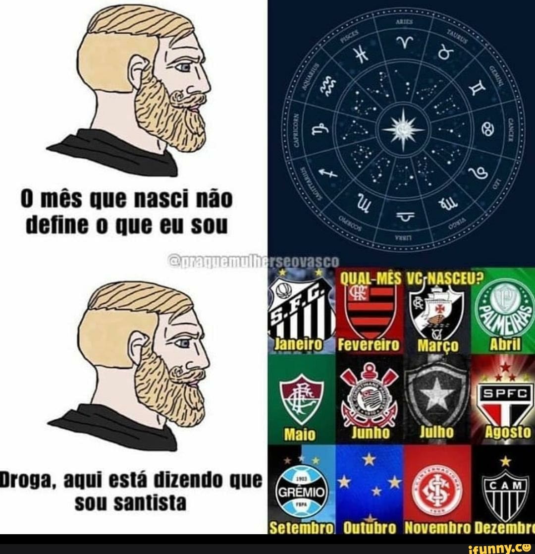 O mês que nasci não define que eu sou
Janeiro Feveréiro Março
ER
Abril
Agosto
Maio
Setembro: Outubro Novembro Dezembr
Droga, aqui está dizendo que sou santista