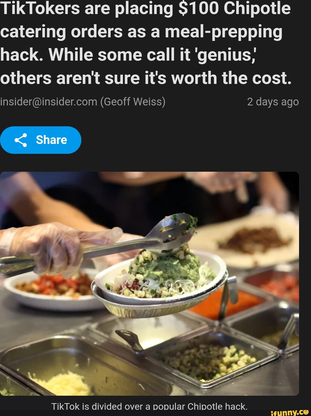 TikTokers are placing 100 Chipotle catering orders as a mealprepping hack. While some call it