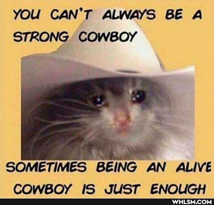 YOU CAN'T ALWAYS BE A
STRONG. COWBOY
is
SOMETIMES BEING AN ALIVE COWROY IS .WIST ENOLIGH