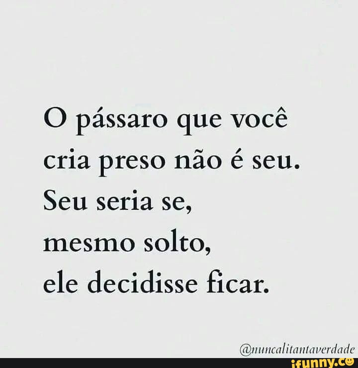 O pássaro que você cria preso não é seu. Seu seria se, mesmo solto, ele ...