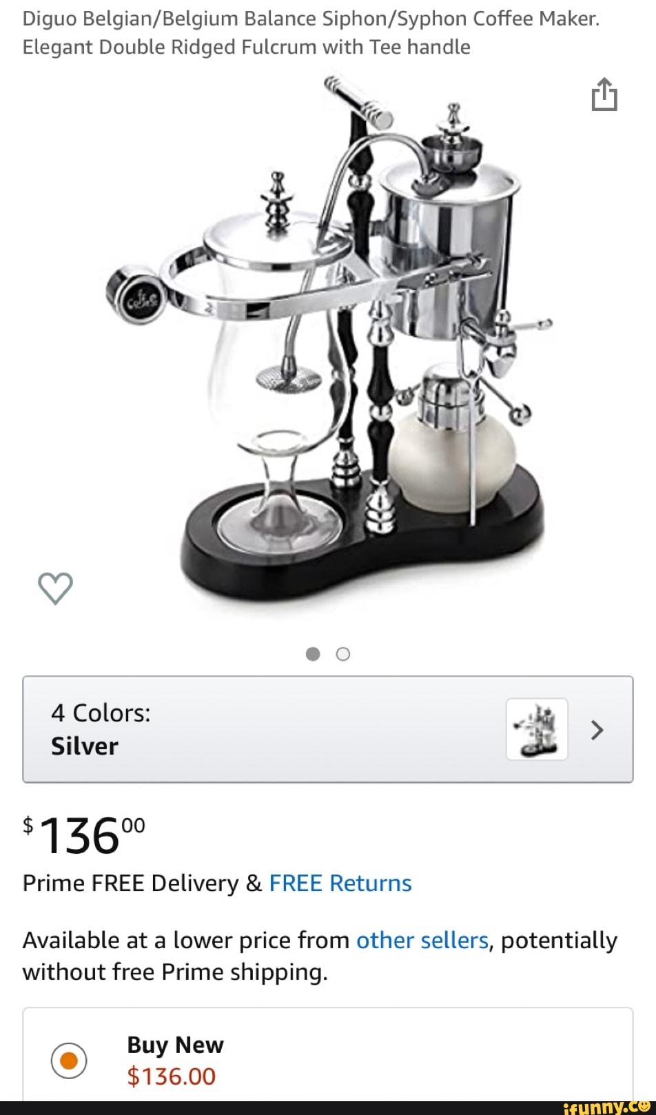 Diguo Balance Coffee Maker.
Elegant Double Ridged Fulcrum with Tee handle
4 Colors:
Silver
136"
Prime FREE Delivery & FREE Returns
Available at a lower price from other sellers, potentially without free Prime shipping.
Buy New
$136.00
