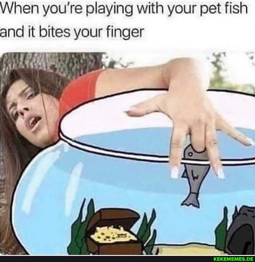 When you're playing with your pet fish and it bites your finger Keke