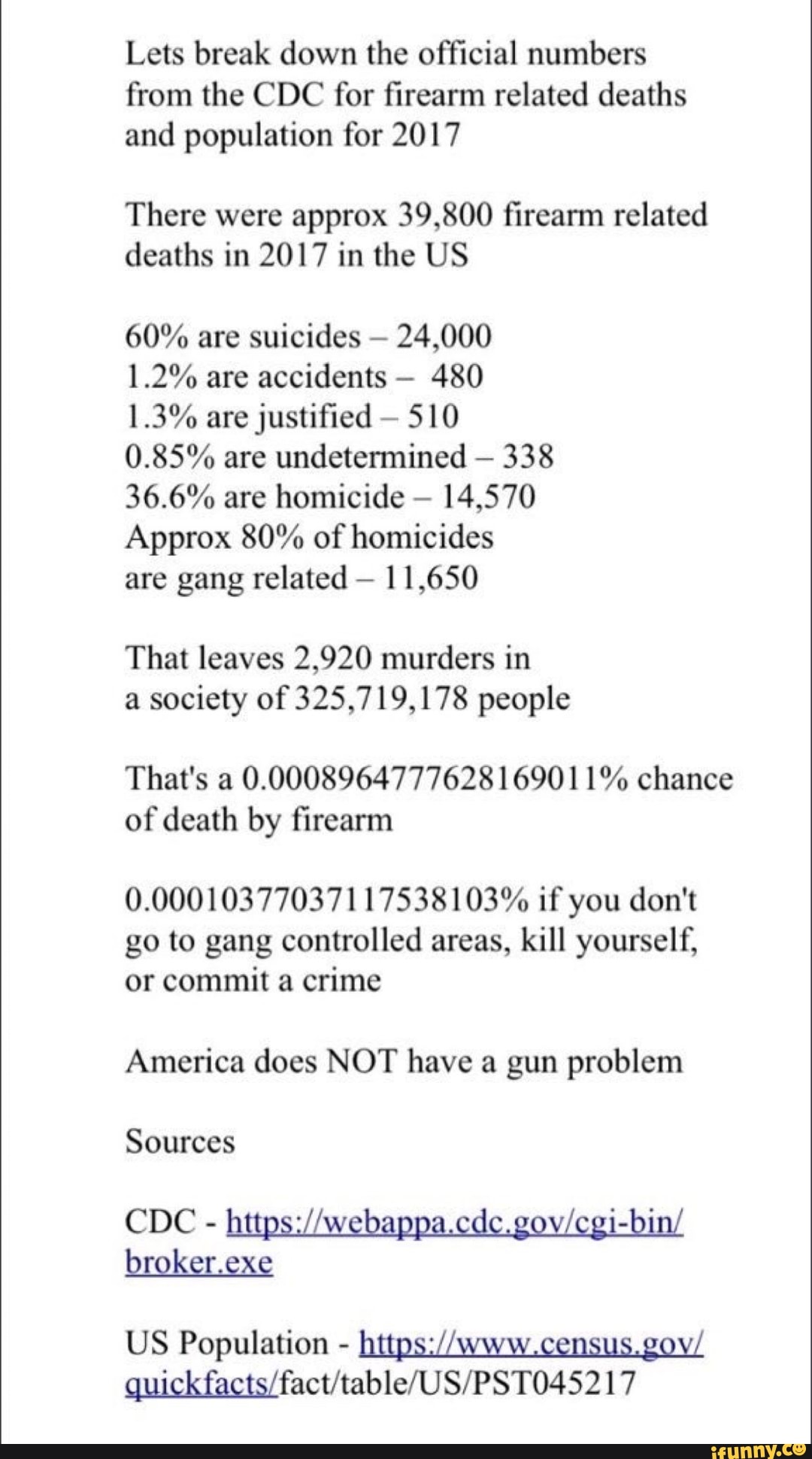 Lets Break Down The Official Numbers From The CDC For Firearm Related ...