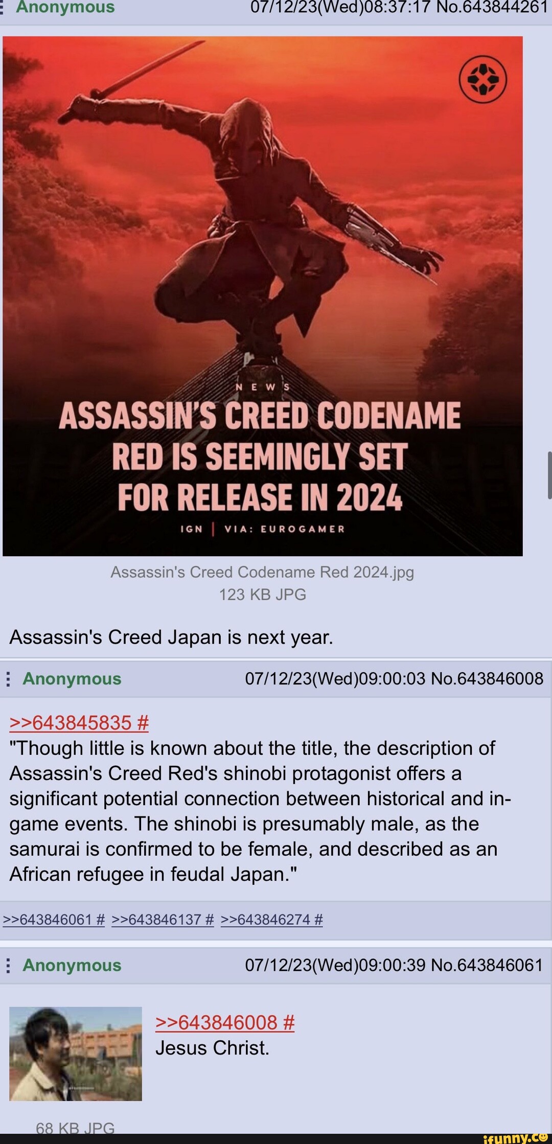 Anonymous NO.643844261 NEw ASSASSIN'S CREED CODENAME RED IS