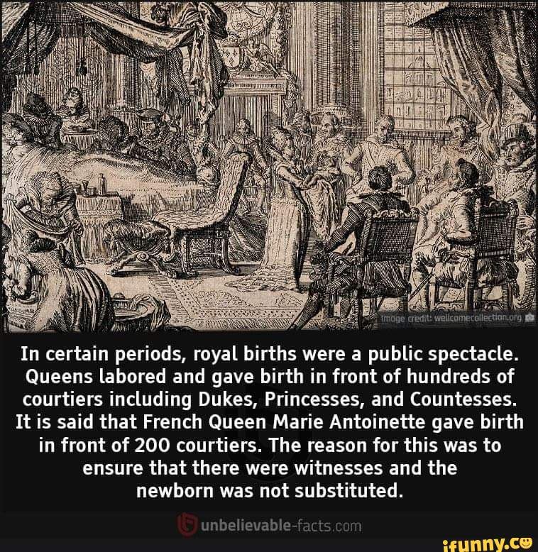 In certain periods, royal births were a public spectacle. Queens labored  and gave birth in front