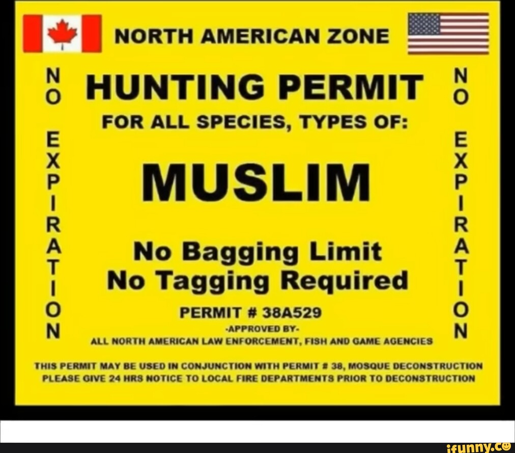 NORTH AMERICAN ZONE HUNTING PERMIT FOR ALL SPECIES, TYPES OF MUSLIM No