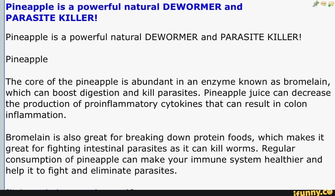Pineapple is a powerful natural DEWORMER and PARASITE KILLER! Pineapple
