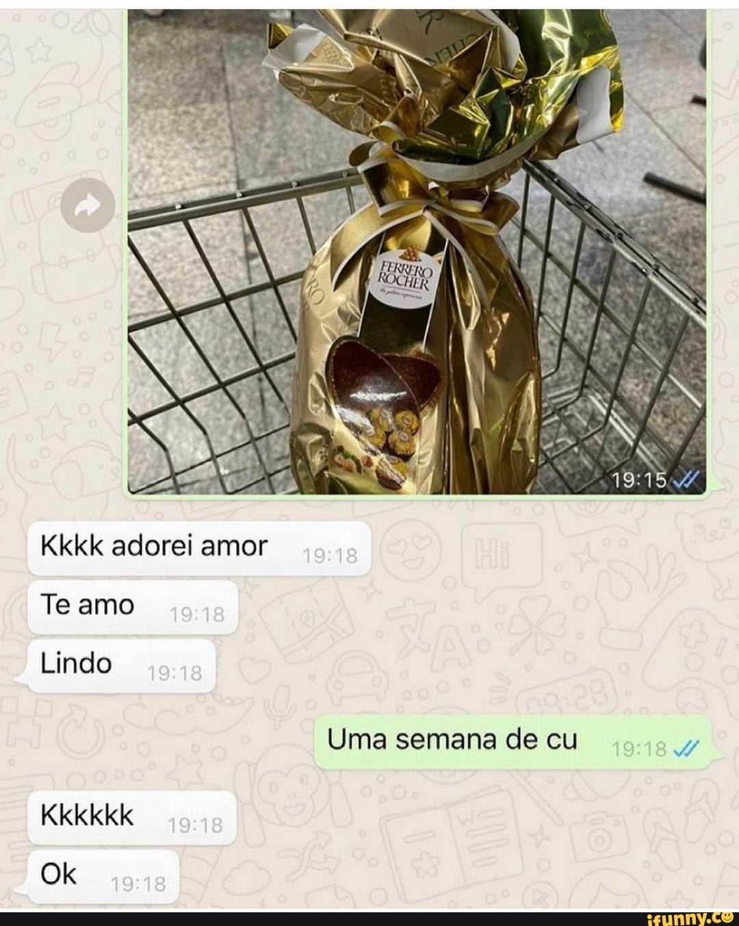 Kkkk adorei amor
Te amo
Lindo
Uma semana de cu
Kkkkkk
Ok