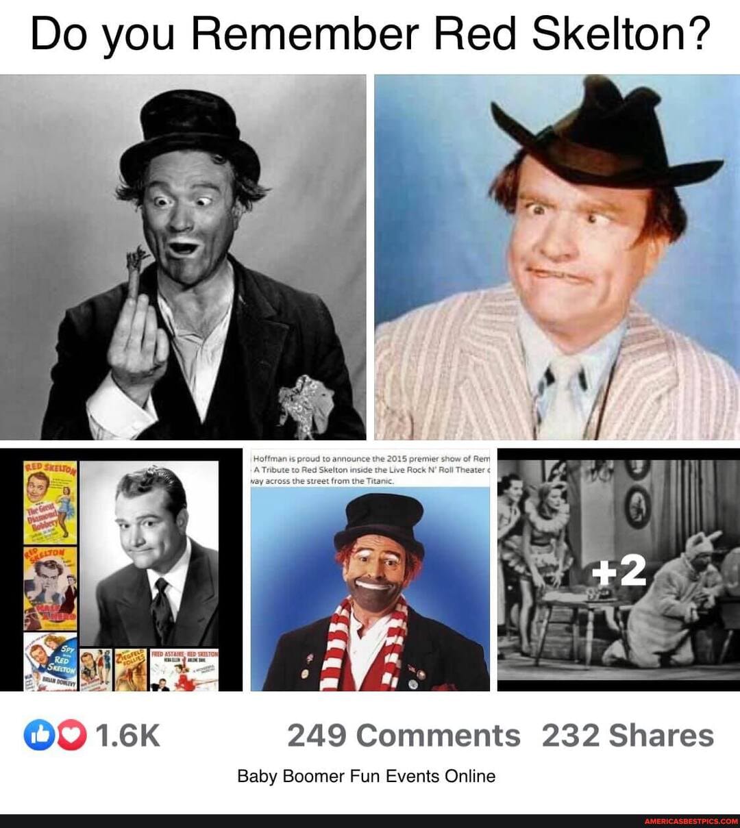 Do you Remember Red Skelton?
1.6K 249 Comments 232 Shares
Baby Boomer Fun Events Online