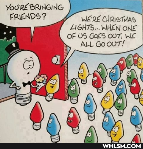 Your BRINGING FRIENDS?
WE'RE CHRISTMAS
LIGHTS... WHEN ONE OF US GoES OUT, WE ALL Go ouT!