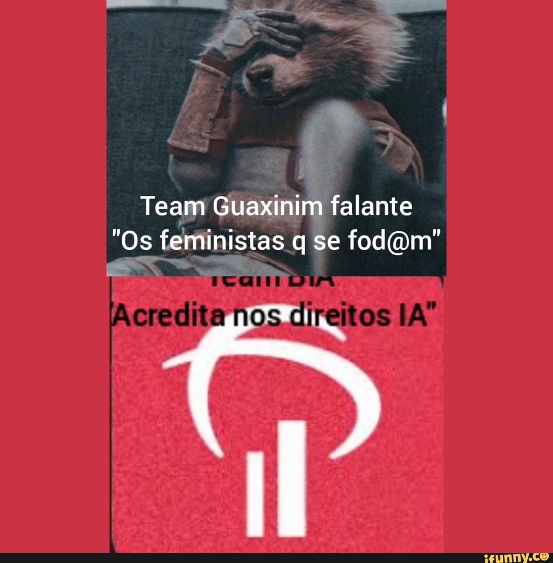 Team Guaxinim falante
"Os feministas q se fodam"
er