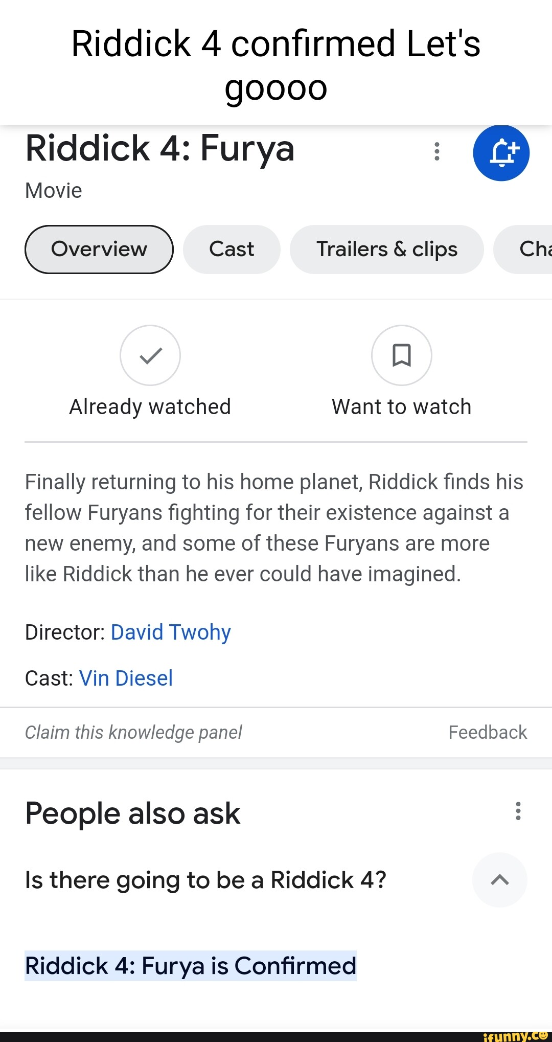 Riddick confirmed Let's goooo Riddick 4: Furya : Movie Cast Trailers ...