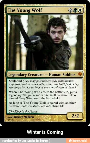 The Young Wolf
As long as
The Young Wolf is paired with another
re, both creatures are
indestructible
Winter is Coming - Winter is Coming
