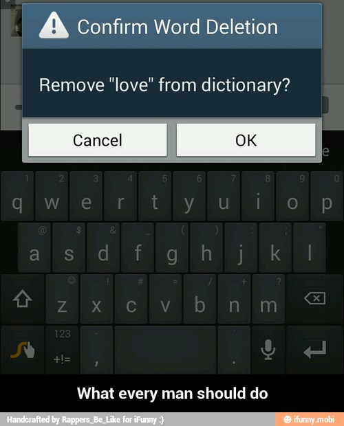 A Confirm Word Deletion
Remove "love" from dictionary?
What every man should do - What every man should do