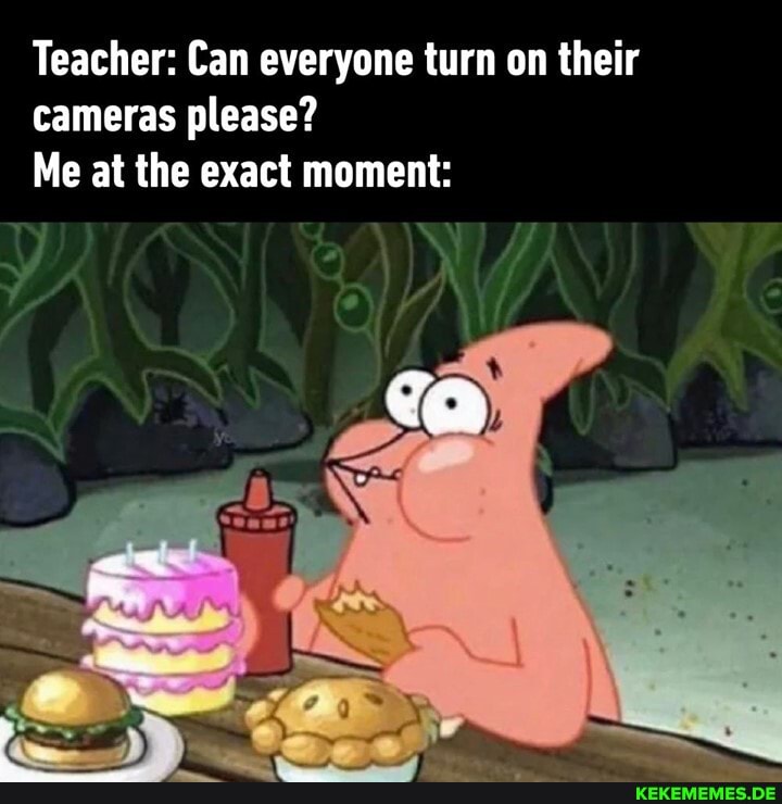 Teacher: Can everyone turn on their cameras please?
Me at the exact moment: