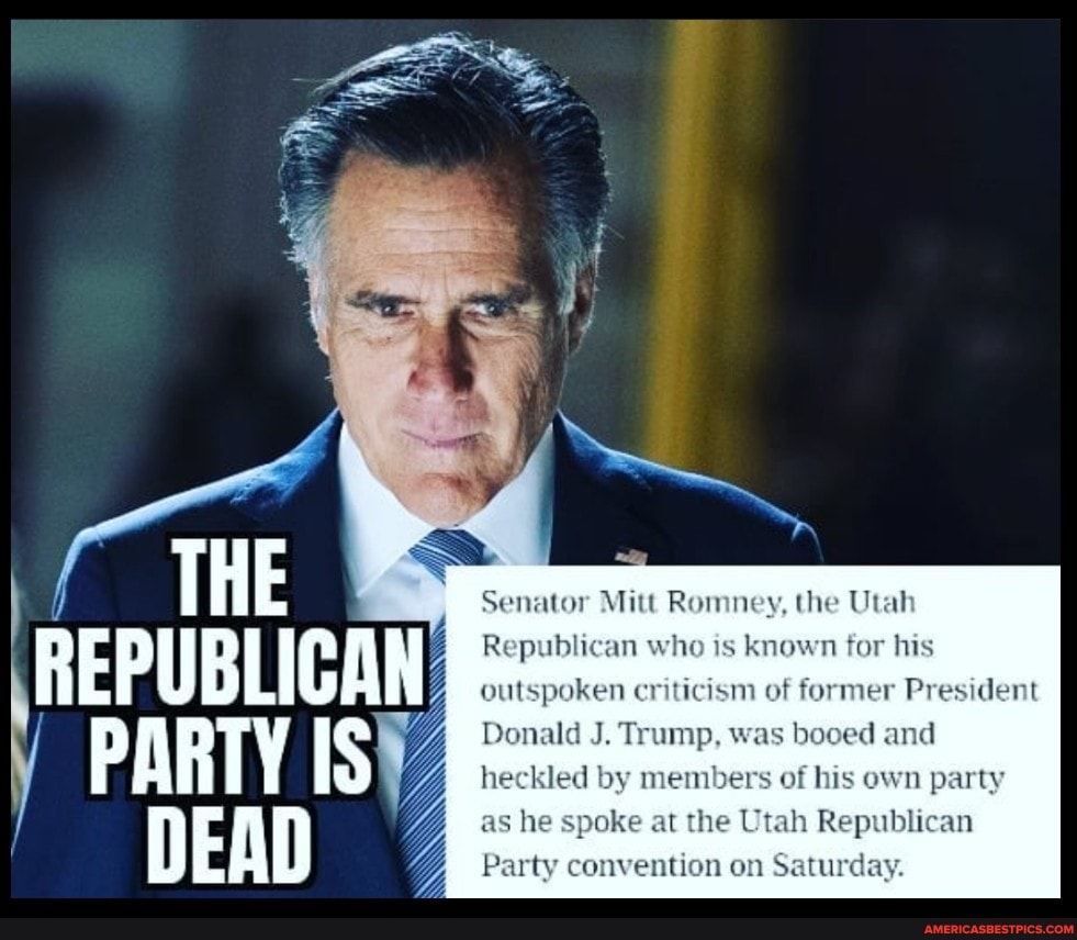 E Senator Mitt Romney, the
REPUBLICAN
Republican who is known for his outspoken criticism of former President
Donald J. Trump, was booed and heckled by members of his own party as he spoke at the Utah Republican
Party convention on Saturday,