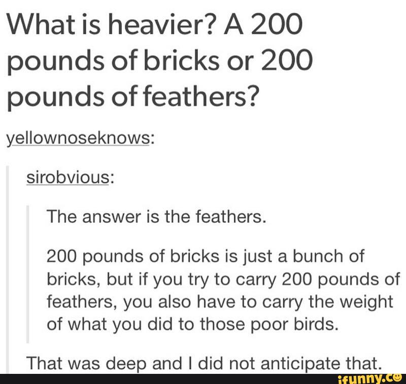 What is heavier? A 200 pounds of bricks or 200 pounds of feathers ...