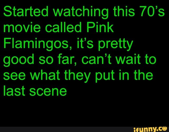 Started watching this 70's
movie called Pink
Flamingos, it's pretty
good so far, can't wait to
see what they put in the
last scene