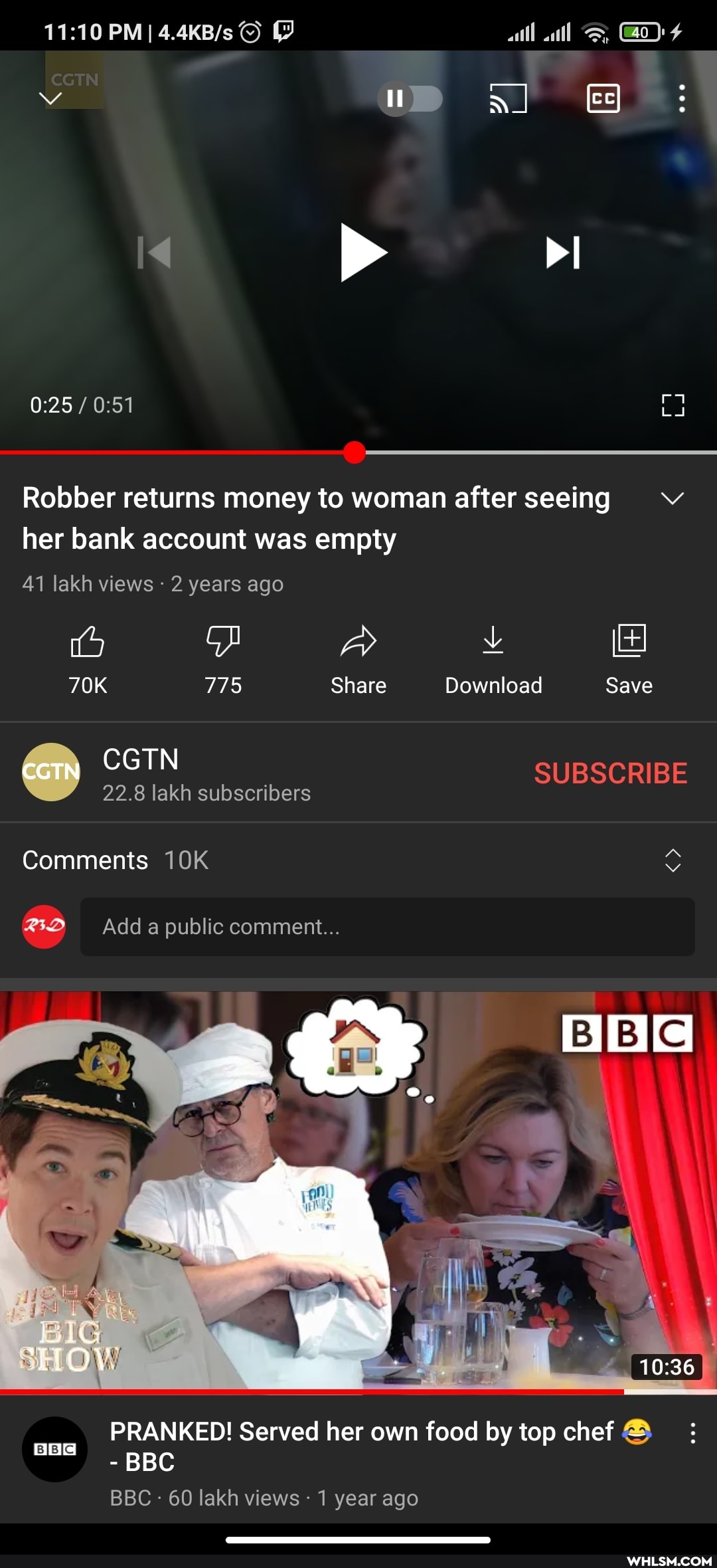 PM I
up
Robber returns money to woman after seeing vv her bank account was empty
41 lakh views 2 years ago
775 Share Download Save
CGTN 22.8 lakh subscribers SUBSCRIBE
22.8 lakh subscribers
Comments
Add a public comment...
"ELOY
PRANKED! Served her own food by top chef
- BBC BBC 60 lakh views 1 year ago