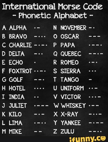 International Morse Code Phonetic Alphabet - A ALPHA N NOVEMBER B BRAVO ...