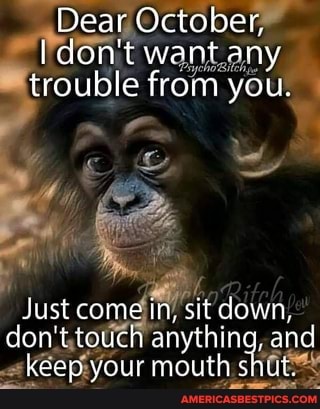 Dear October,
I don't want any trouble from you.
Just come in, sit down, don't touch anything, and keep your mouth shut