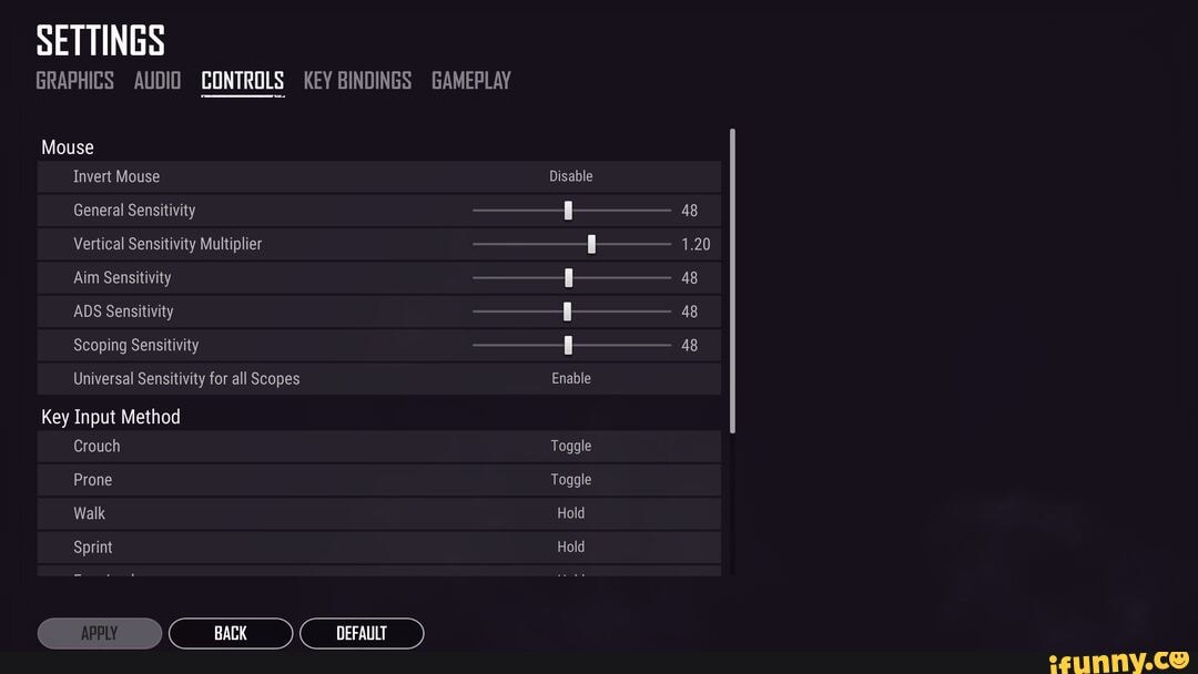 Ytsyash's PUBG Controls Settings - SETTINGS GRAPHICS AUDIO CONTROLS KEY