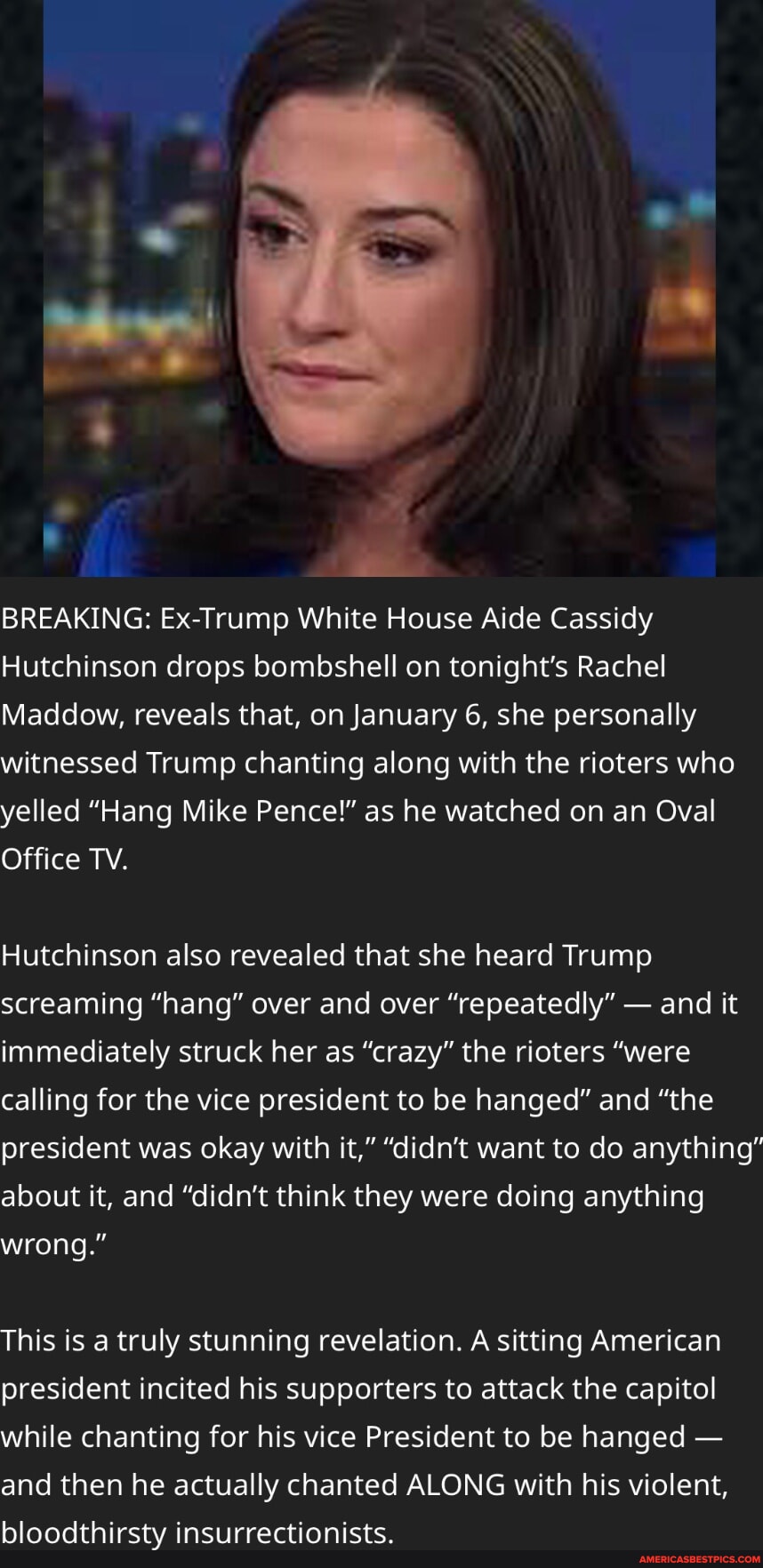 Breaking Ex Trump White House Aide Cassidy Hutchinson Drops Bombshell On Tonights Rachel