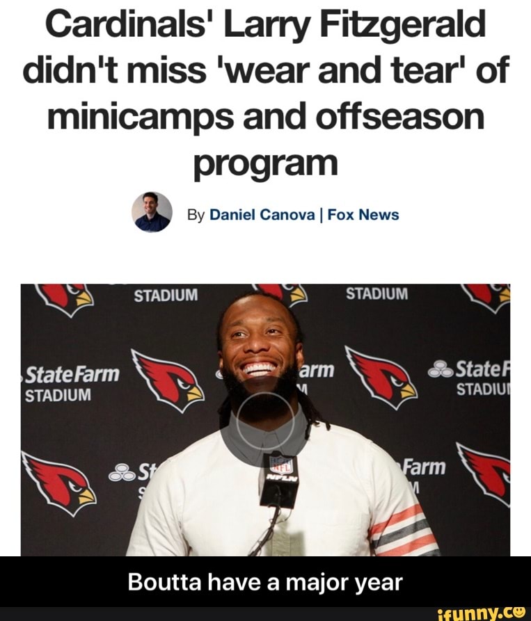 Cardinals' Larry Fitzgerald
didn't miss 'wear and tear' of
minicamps and offseason
program
4 By Daniel Canova I Fox News
Boutta have a major year - Boutta have a major year