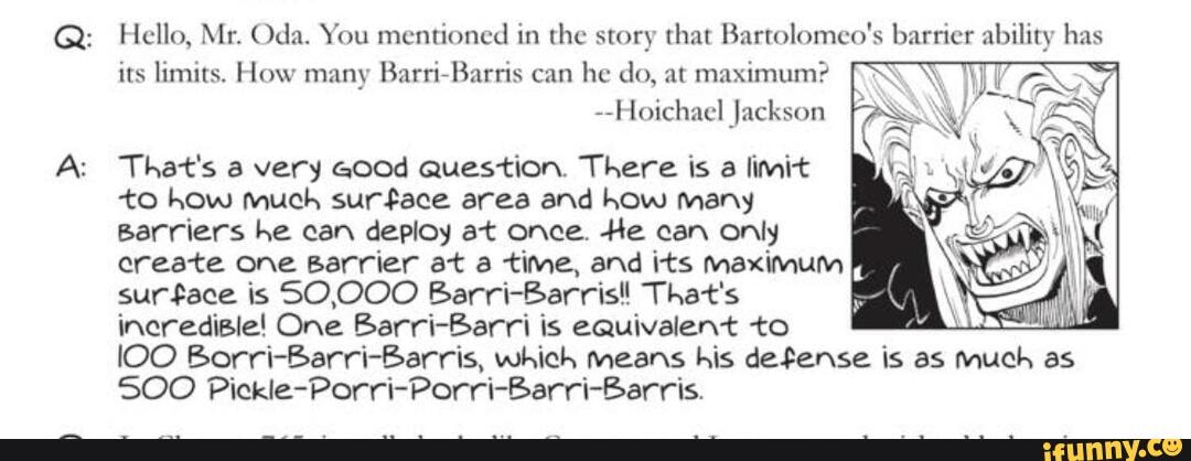 Bartolomeo's Barrier Capacity According to Oda - One Piece