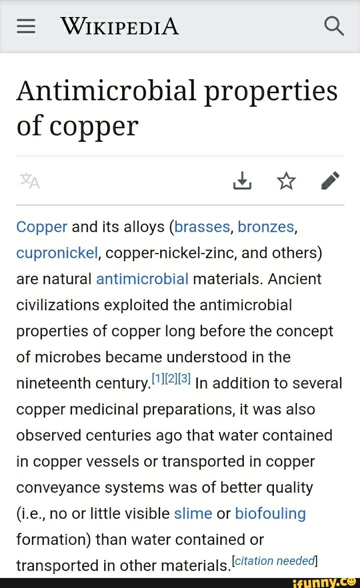 Antimicrobial properties of copper Copper and its alloys (brasses