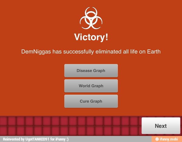 Victory!
DemNiggas has successfully eliminated all life on Earth
Disease Graph