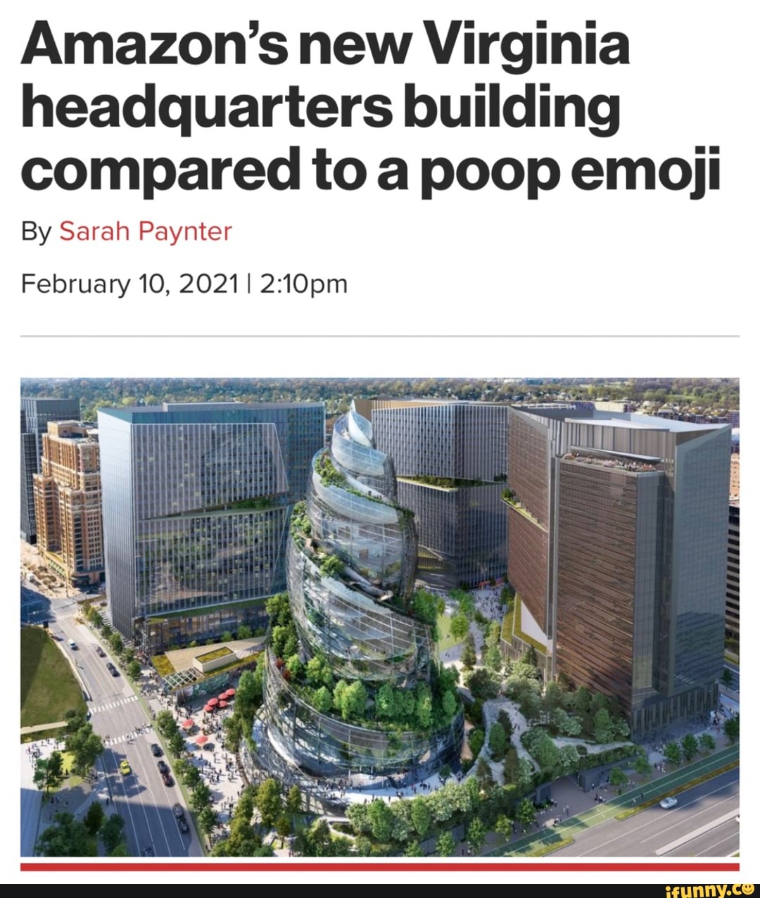 Amazon's new Virginia headquarters building compared to a poop emoji By