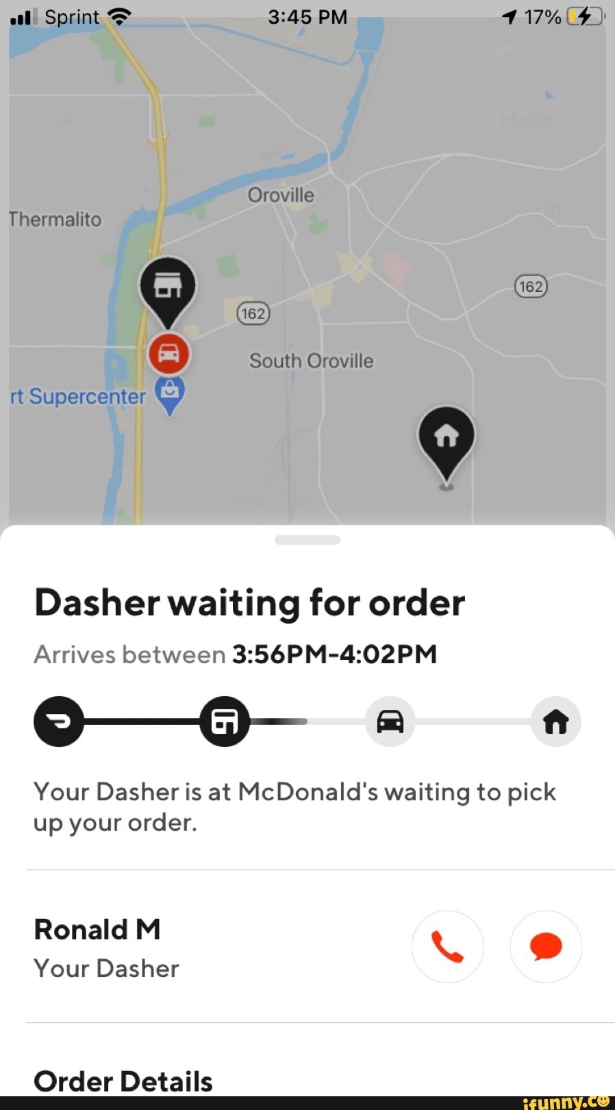 Sprint PM South Oroville Supercenter Dasher waiting for order 