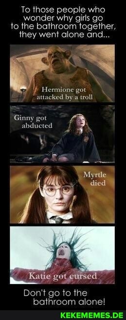 To those people who wonder why girls go to the bathroom together, they went alone and...
Hermione got attacked by'a troll
Ginny got abducted
Don't go to the bathroom alone!