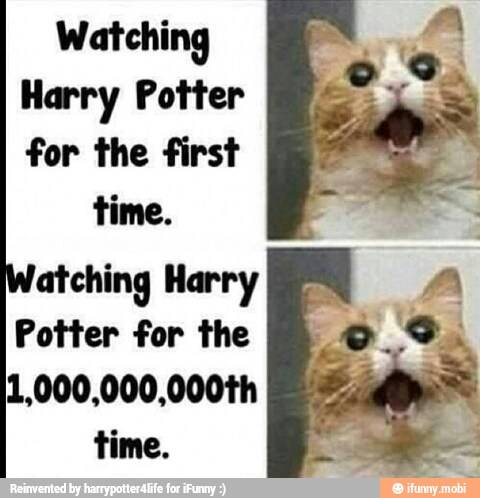 Watching
Harry Potter
for the first
latching Harry
Potter for the
time.