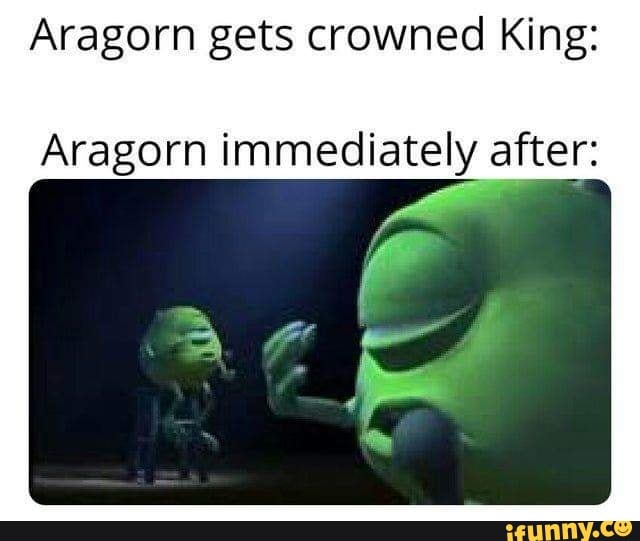 Aragorn gets crowned King:
Aragorn immediately after: