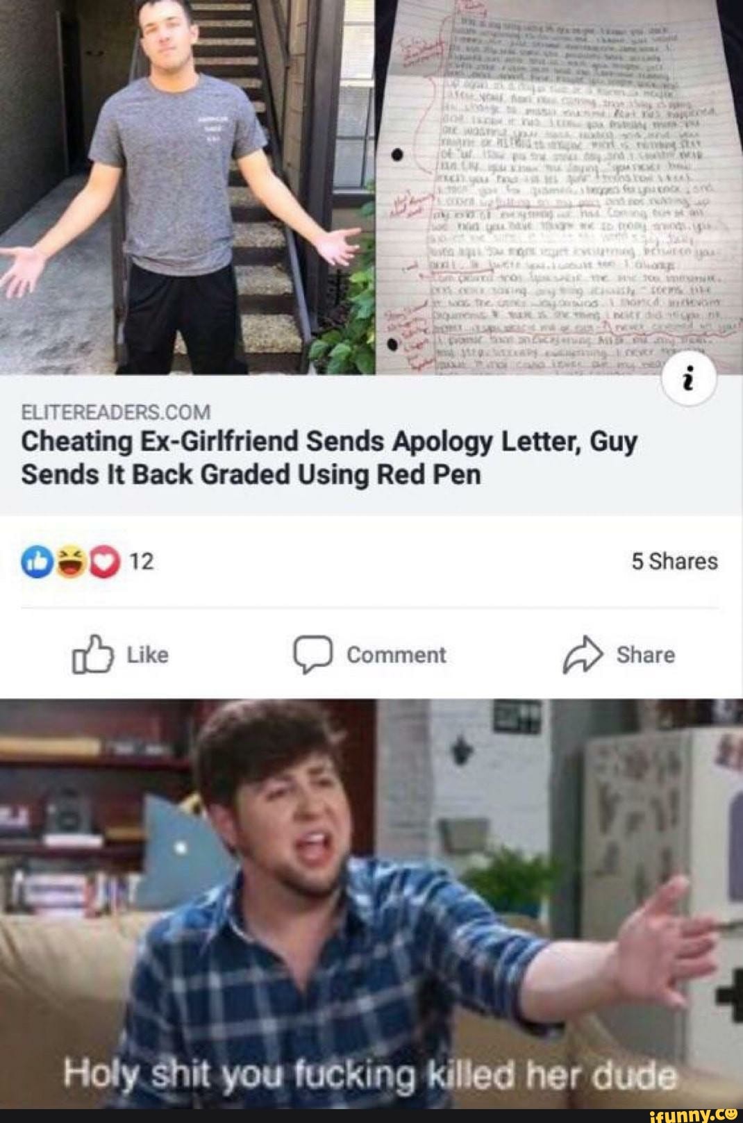 Elitereadeps Ccm Cheating Ex Girlfriend Sends Apology Letter Guy Sends It Back Graded Using Red