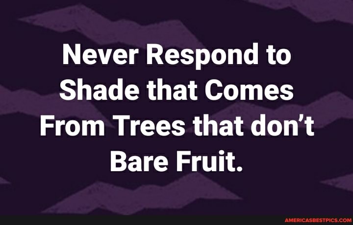 Never Respond to
Shade that Comes
From Trees that don't
Bare Fruit.
