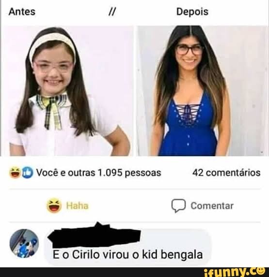Antes Depois
Você e outras 1.095 pessoas 42 comentários comentar
Eo Cirilo virou o kid bengala