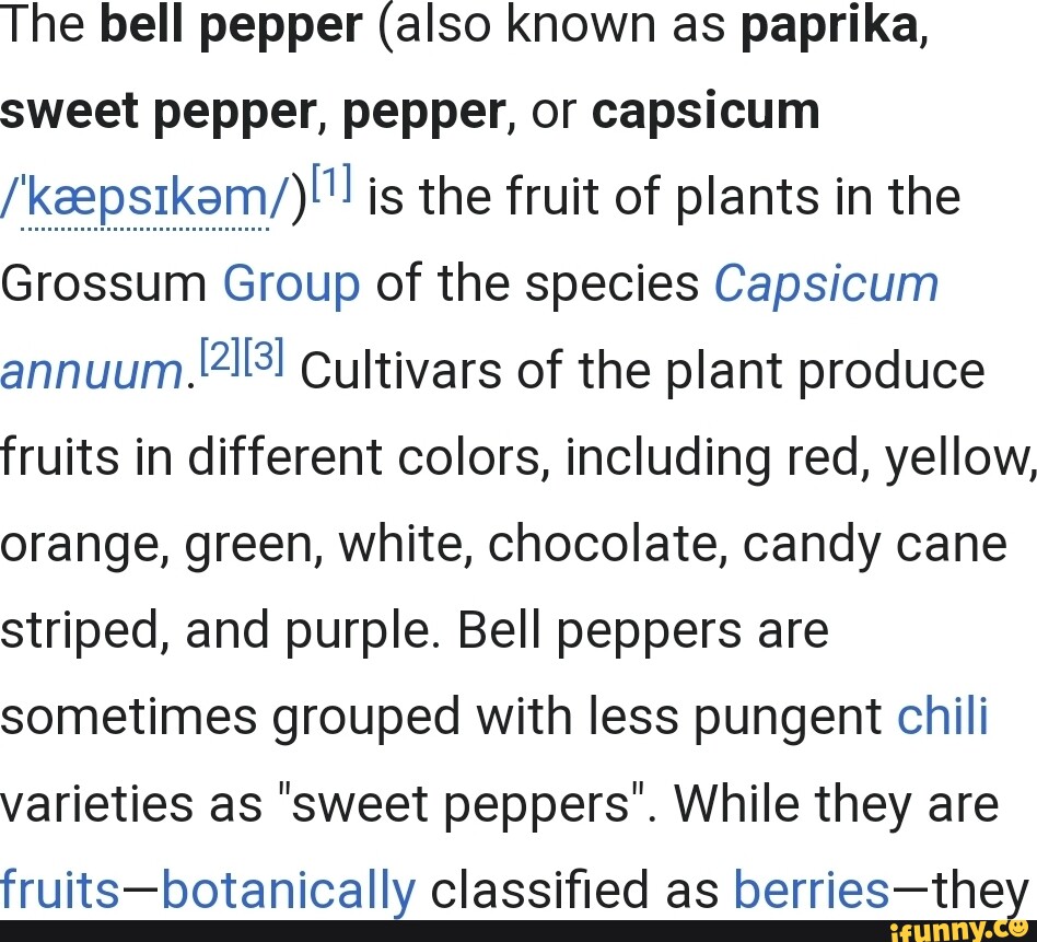The bell pepper (also known as paprika, sweet pepper, pepper, or