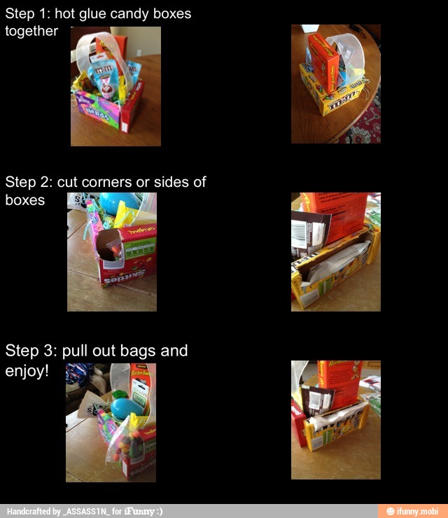 Step 1: hot glue candy boxes
together